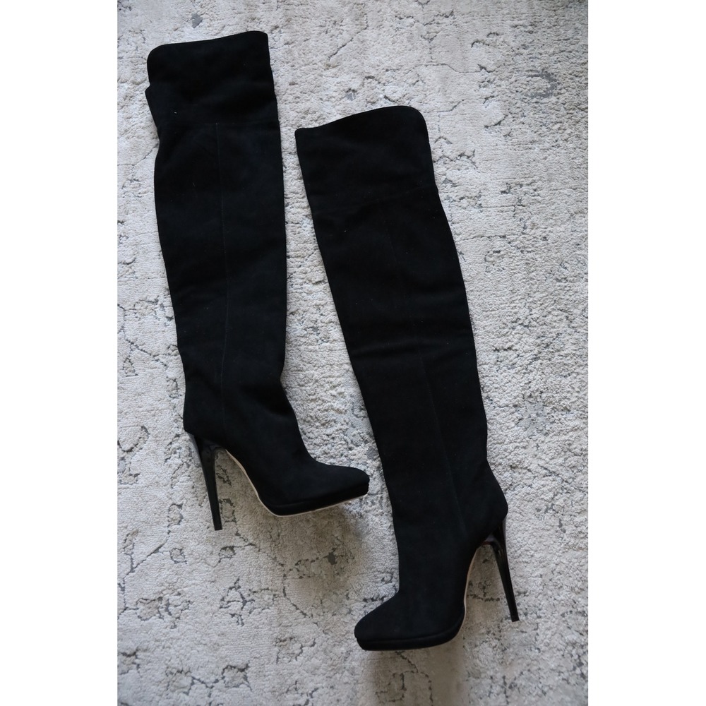 Jimmy Choo Black Suede Over The Knee Stiletto Boots Size 34